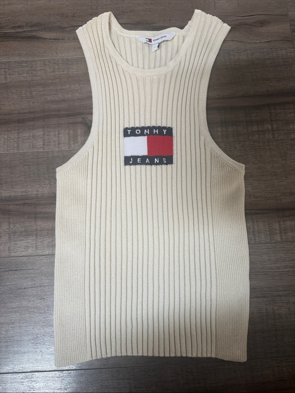 Tommy Jeans Cream Ribbed Knit Tank size S